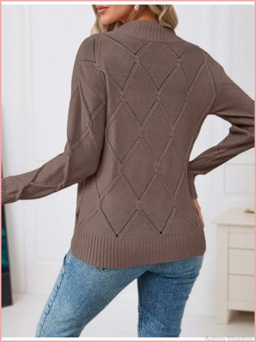 Women's Sweater Loose Fit Crew Neck Hollow Out Knit Long Sleeve Pullover - Picture 2 of 6